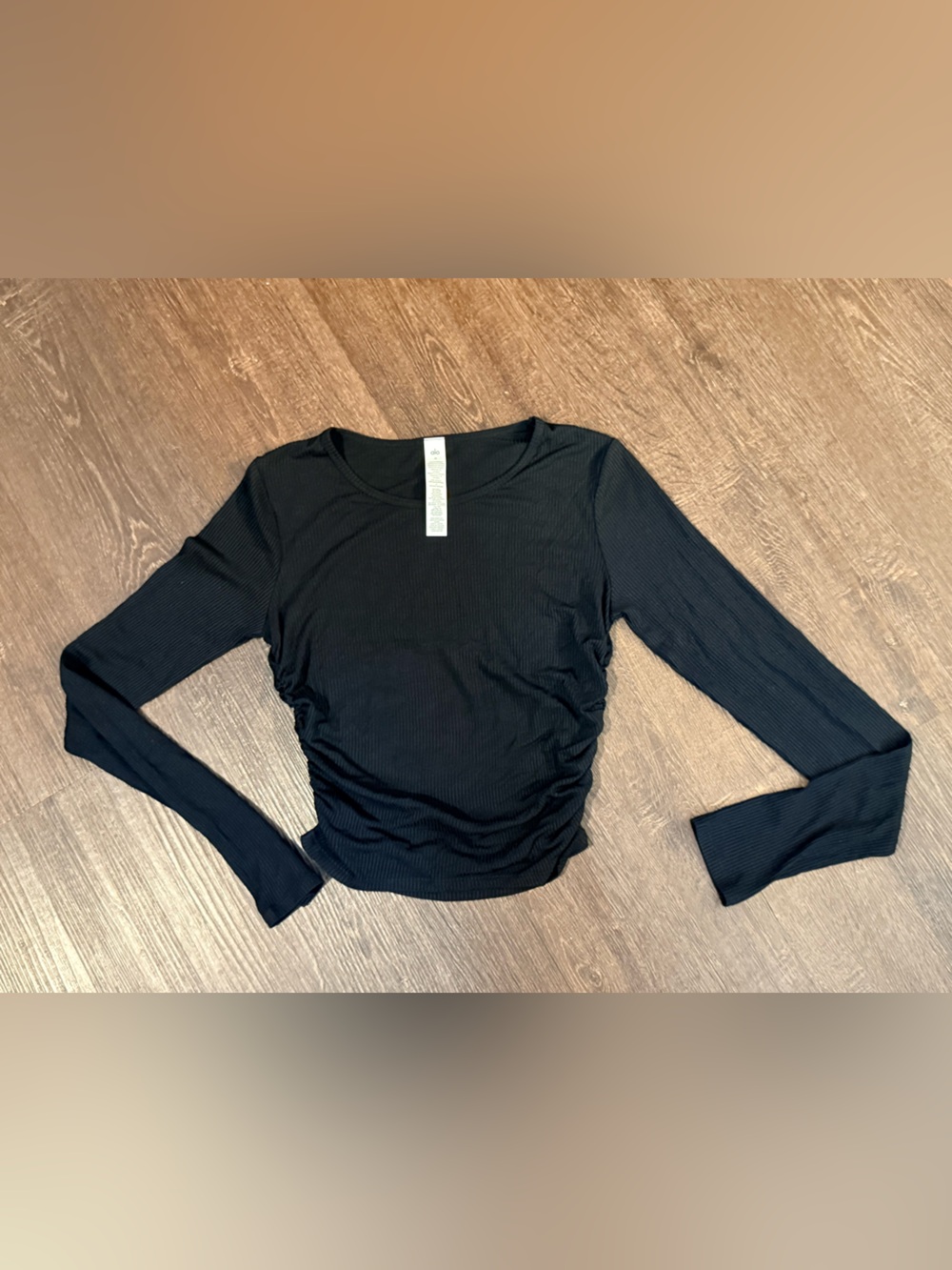 ALO Yoga Black Long-Sleeve Ruched Ribbed Top